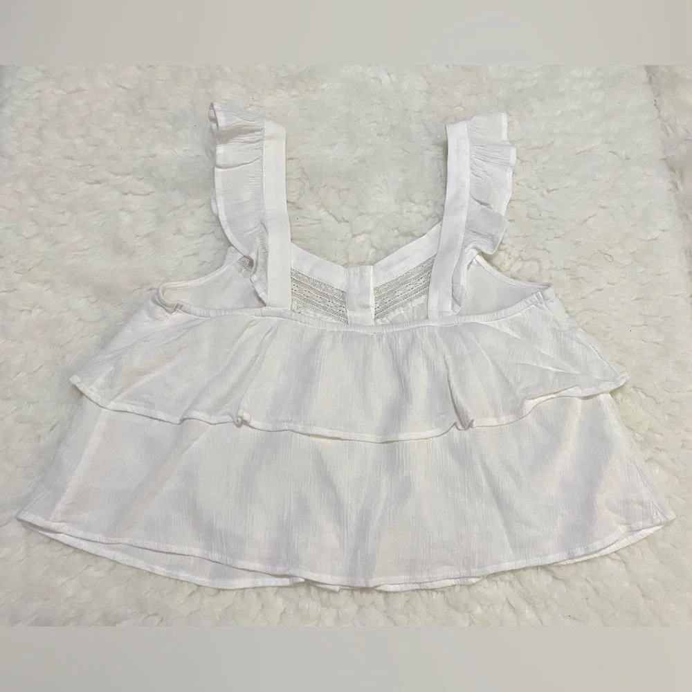 American Eagle Womens S Solid White Ruffle  Sleeve Top Boho Y2K Cottagecore - Picture 6 of 14